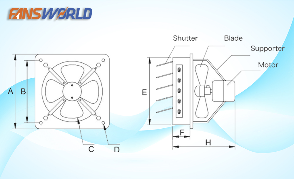 Các bộ phận quạt thông gió công nghiệp Deton có cửa chớp FAG25-4T
