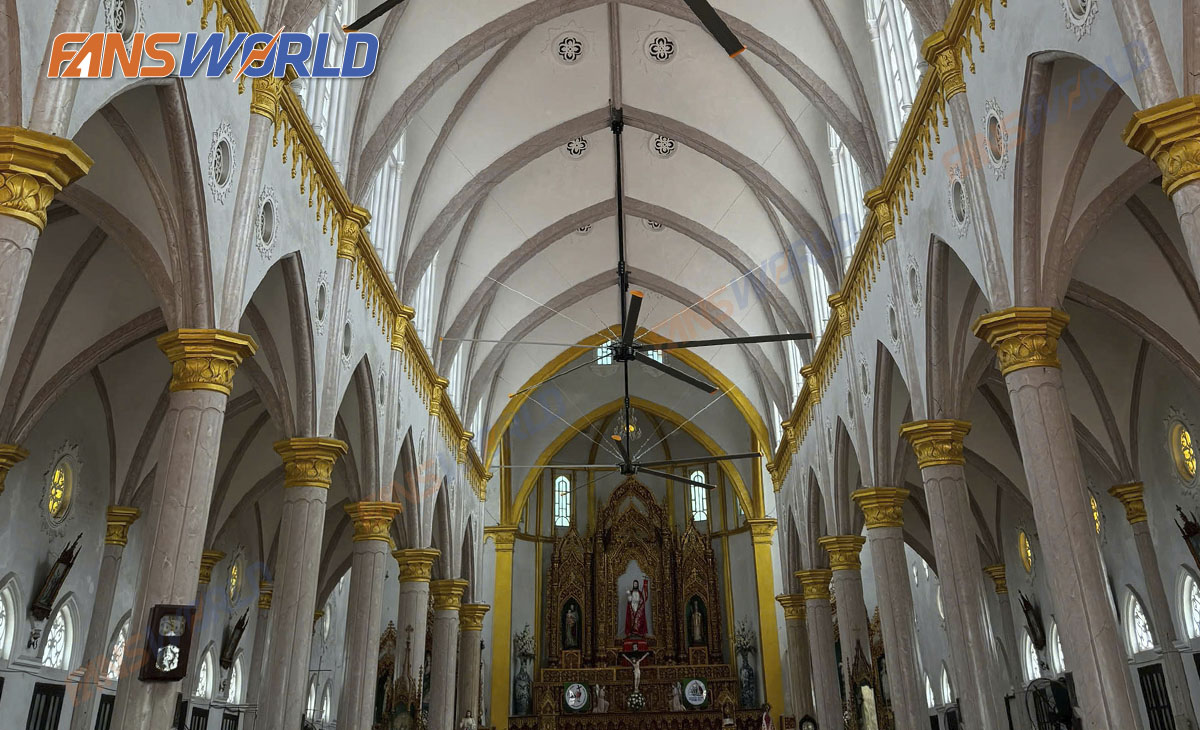 Lắp đặt quạt trần hvls bên trong nhà thờ giáo xứ An Lập