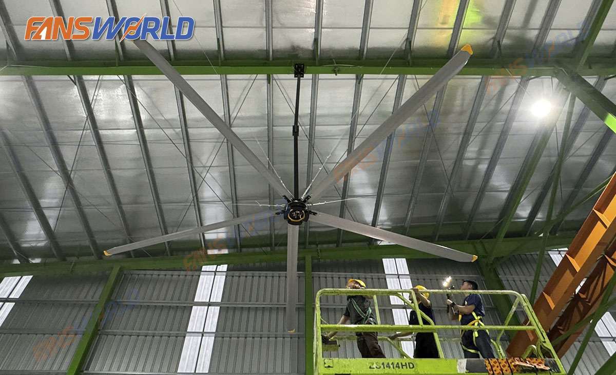 Nghiệm thu quạt trần HVLS tại kho xe nâng Thiên Sơn